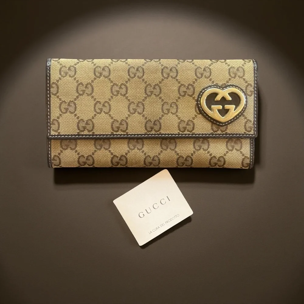 Gucci GG Monogram Canvas Lovely Heart Continental Bifold Wallet - Picture 1 of 16